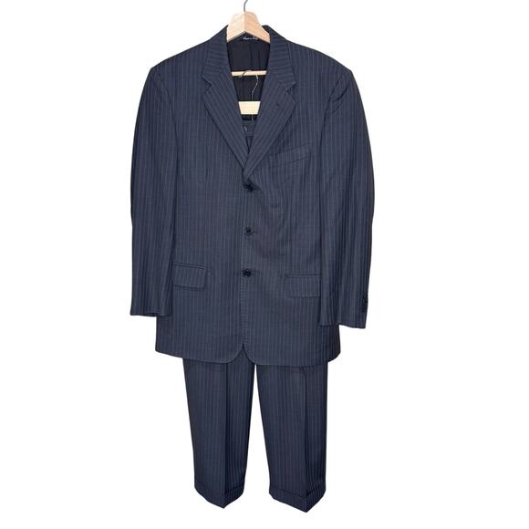 38R Men's Giorgio Valentini Black Super 150s Suit Set Pants / Jacket Wool Italy